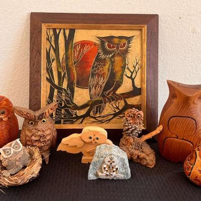 Jh111 vintage wooden owl collection