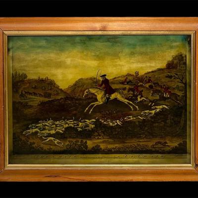 Vintage Original 'The Chase' Glass Painting by Portobello London Studios England