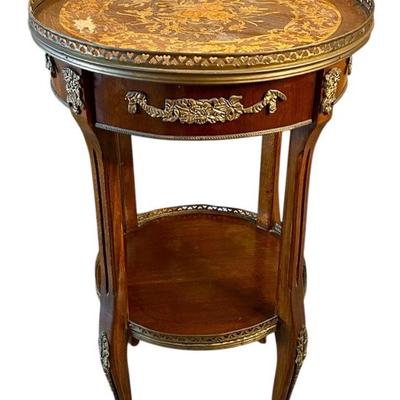 Antique French Neoclassical Style Inlaid Mahogany and Brass Accent Table