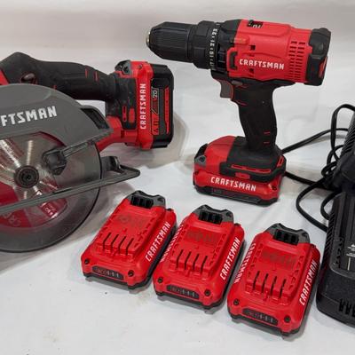 Craftsman 20v Drill & Circular Saw + 5 Batteries 