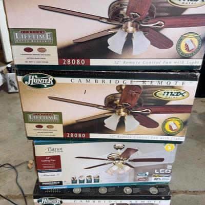 Four New in Box Ceiling Fans - Hunter (3) + Patriot Lighting 