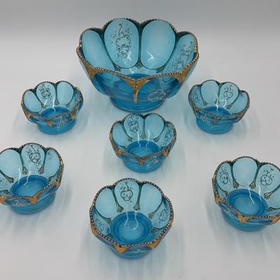 Northwood EAPG - Sapphire Blue Nestor Pattern Berry Bowl Set