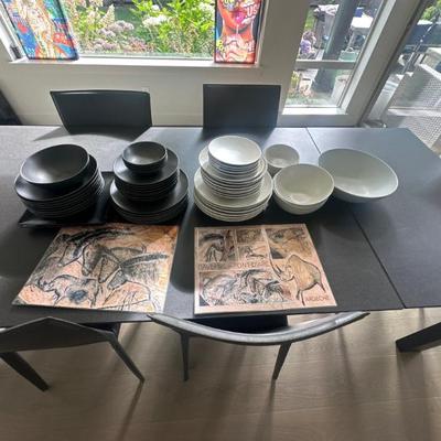 Dining table with dish set