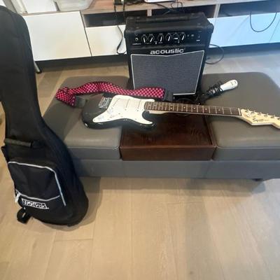 Fender Squier guitar, Acoustic amplifier & microphone