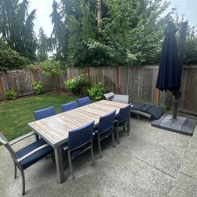 Patio set (seats 8) and umbrella