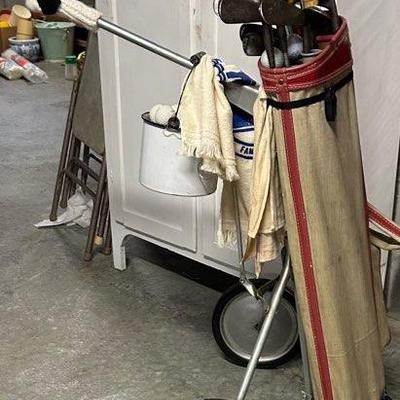 Set of Vintage Golf Clubs with Knitted Snoopy Handle Cover