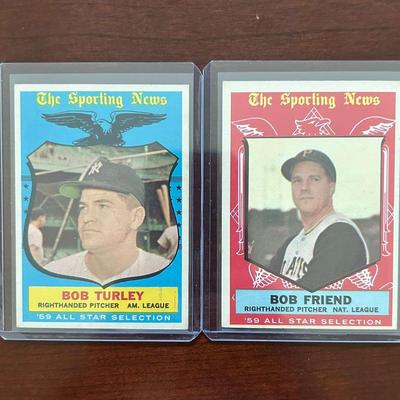 1959 Topps Allstar Baseball Cards. Bob Friend #569 and Bob Turley #570