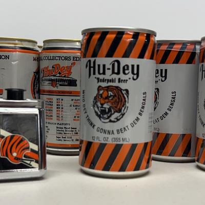 Vintage Bengals Hu-Dey Beer Cans And Tasco Field Glasses