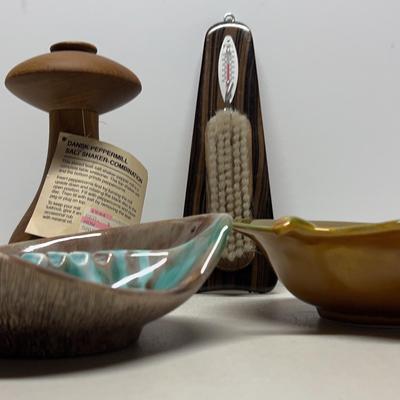 Mid Century Modern Decor With Dansk Teak Salt/Pepper Mill, Ceramic Ashtrays And More