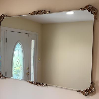 Large Beveled Edge Wall Mirror With Gilt Embellishments