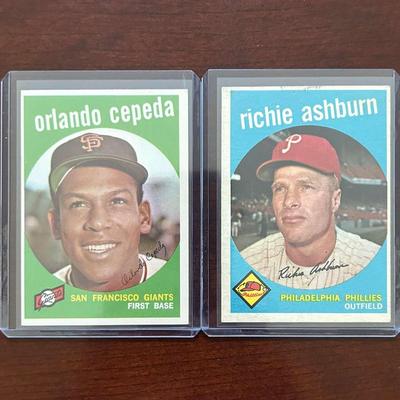 1959 Topps Baseball Cards. Richie Ashburn #300 and Orlando Cepeda #390
