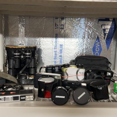 Vintage Film Cameras With Zykkor Lenses And Binoculars 