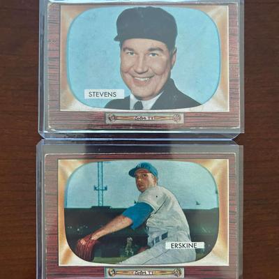 1955 Bowman Baseball Cards. John Stevens #258 and Carl Erskine #170