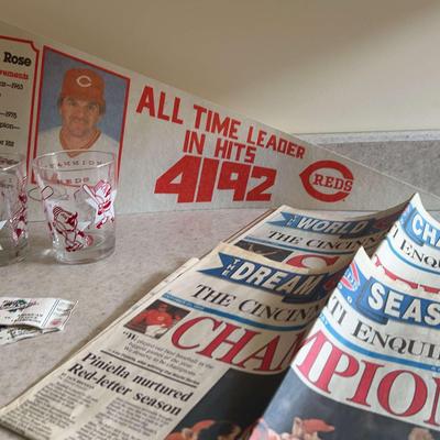 Cincinnati Reds Memorabilia With 1961 World Series Tickets, Pete Rose Pennant, Rocks Glasses & More 