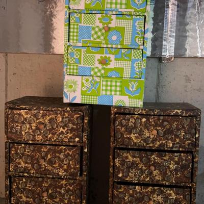 Three Chests Made From Cardboard And Covered In Wallpaper