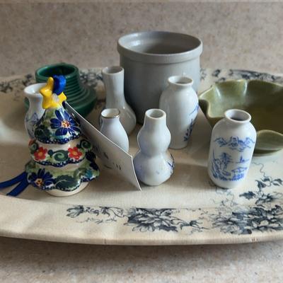 Victorian Ironstone Transferware Tray With Pigeon Forge Pottery Bowl, Polish Ornament & More