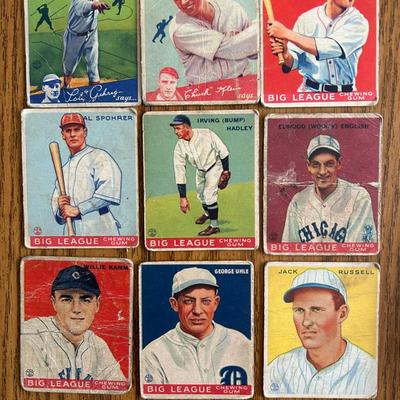 Big League Chew Goudey Gum Baseball Cards With Bump Hadley, Dizzy Dean And Others, 1930s