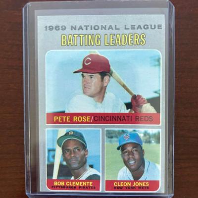 1970 Topps Baseball Card. NL Batting Leaders, Pete Rose, Bob Clemente, and Cleon Jones