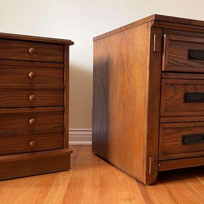 Colonial Style Oak End Table With Oak File Cabinet / End Table 
