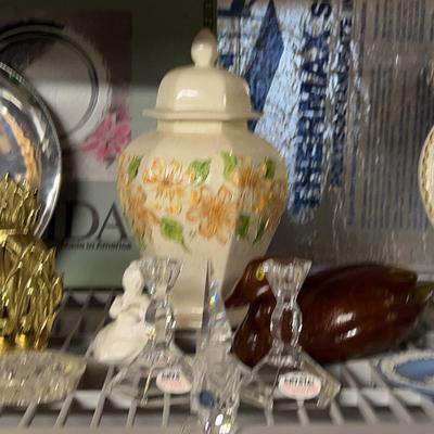 Pair Of Virginia Metalcrafters Brass Pineapple Bookennds, Oneida Tray, Crystal Salts And More  