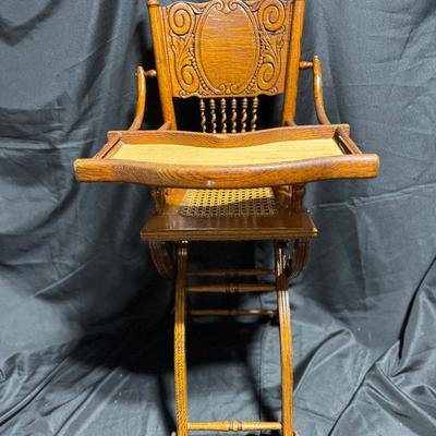 Antique Carved Wood Baby Chair