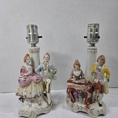 Pair of antique German porcelain figural lamps