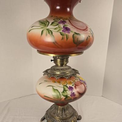 Vintage, hand-painted hurricane lamp