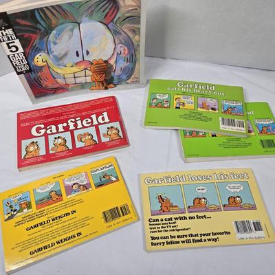 Garfield-themed comics and memorabilia.