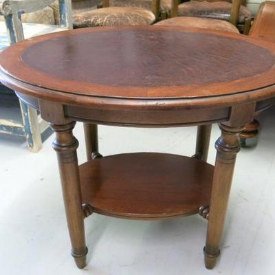 Baluster Leg Leather Top Oval Side Table