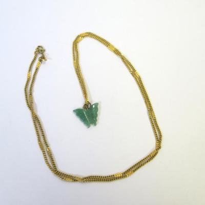 Monet Gold Tone Necklace with Carved Jade Butterfly