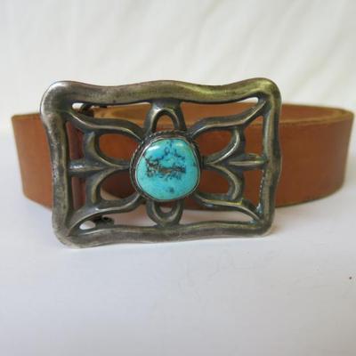 Old Pawn Navajo Cast Silver and Turquoise Buckle