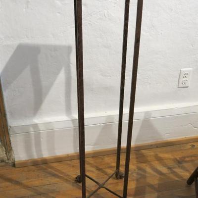 Tall Antique Brutalist Iron & Tile Plant Stand