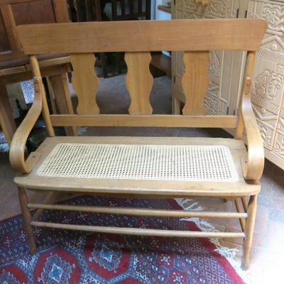 Vintage Mexican Woven Cane Seat Bench