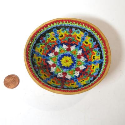 Vintage Huichol Beaded Gourd Offering Bowl