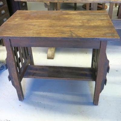 Antique Mission Style Oak Library Table with Side Racks