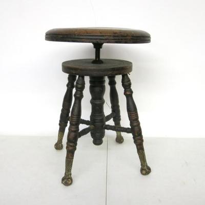 Antique Piano Stool with Glass Ball and Claw Feet