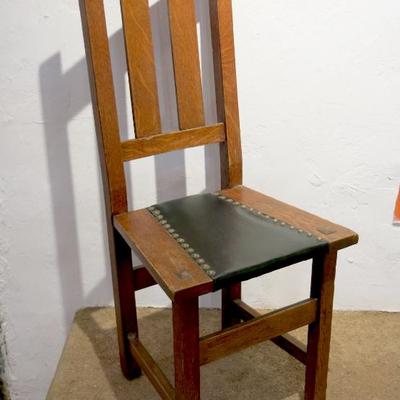 Knaus Furniture Oak & Riveted Leather Seat Chair
