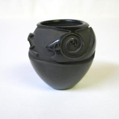 Santa Clara Black Avanyu Incised Unsigned Pot