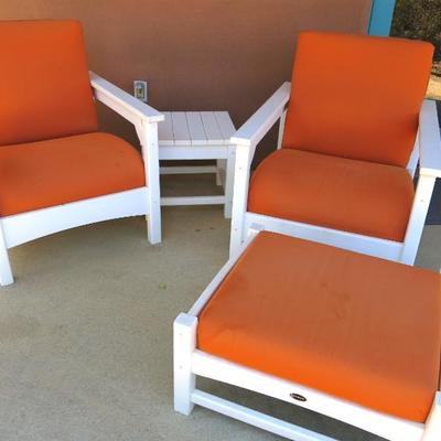 White Polywood Orange Cushion Patio Set of 4