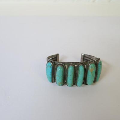 Old Pawn Navajo Silver & Kingman Turquoise Cuff