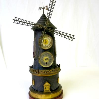 Antique French Industrial Windmill Clock/Barometer