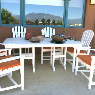 White Polywood Orange Cushion Plastic Patio Set of 7