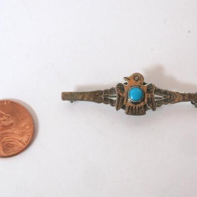 Old Pawn Navajo Firebird Pin Sterling Silver with Turquoise