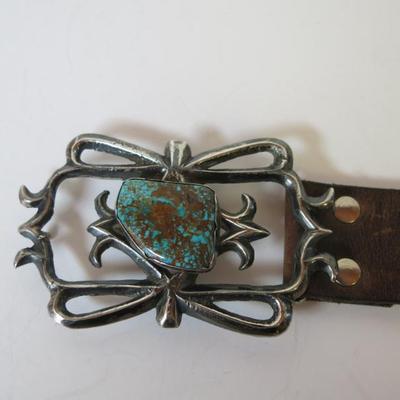 Old Pawn Navajo Cast Silver and Turquoise Belt Buckle