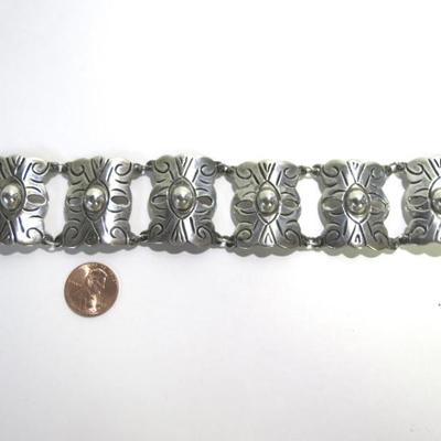 1960s Mexican Silver Large Panel Link Bracelet