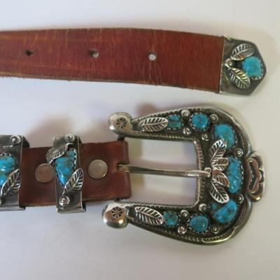 Zuni Style Silver and Turquoise 4-Part Ranger Set Belt Buckle