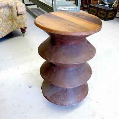 Copper Patina Metal Table with Wood Top