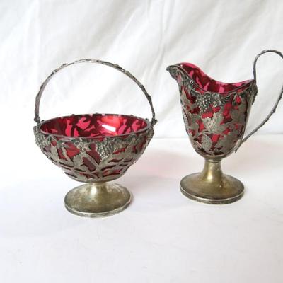 Antique Sterling Silver Pierced Creamer and Sugar