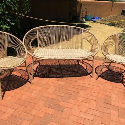 Round Retro Vinyl Covered Wicker Patio Set of 3
