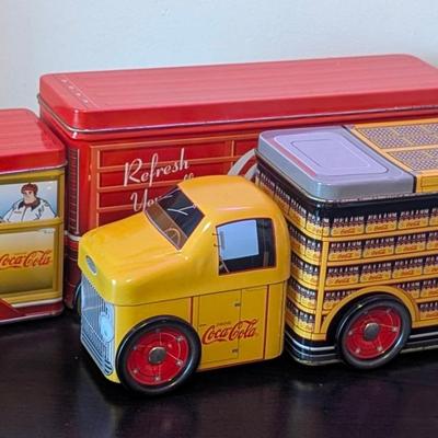 Coca-Cola Tins In The Shape Of Trucks - Pair